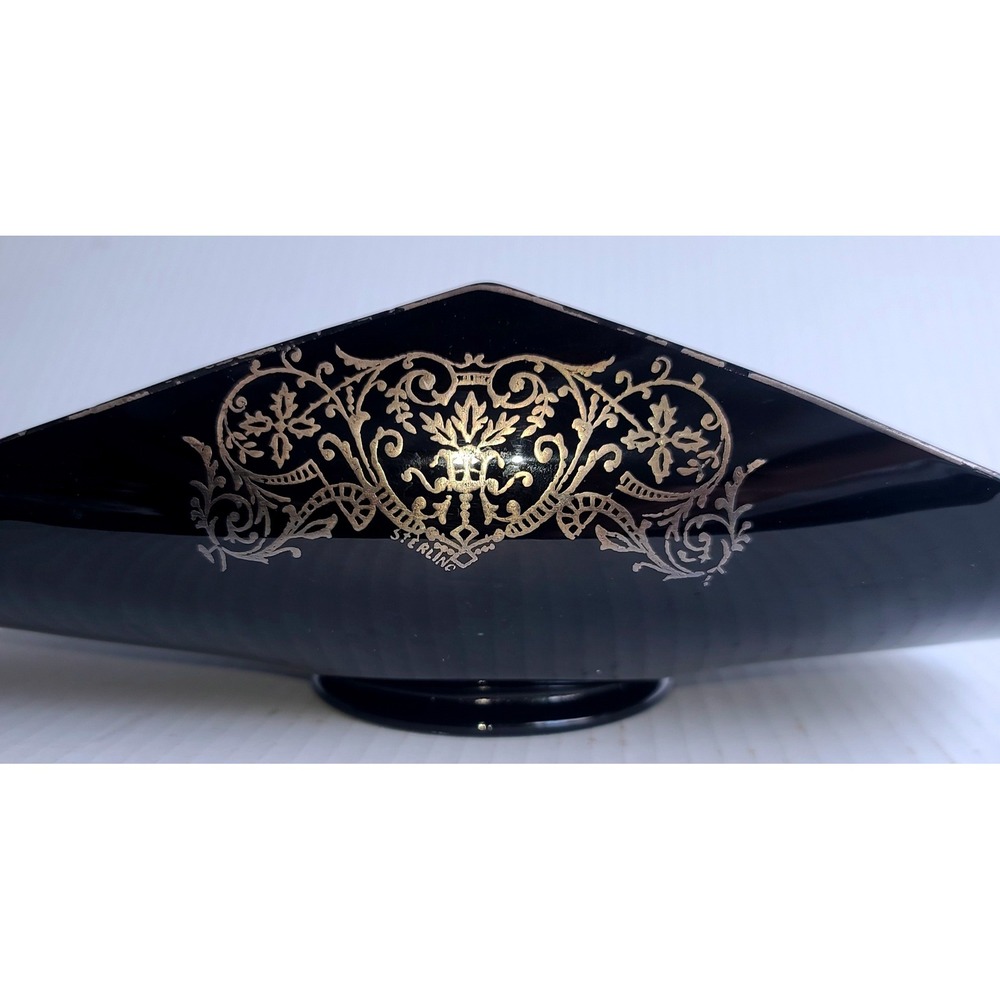 Vintage 1940's Edwardian Style Sterling Silver Overlay Ebony‎ Tri-Corner Bowl